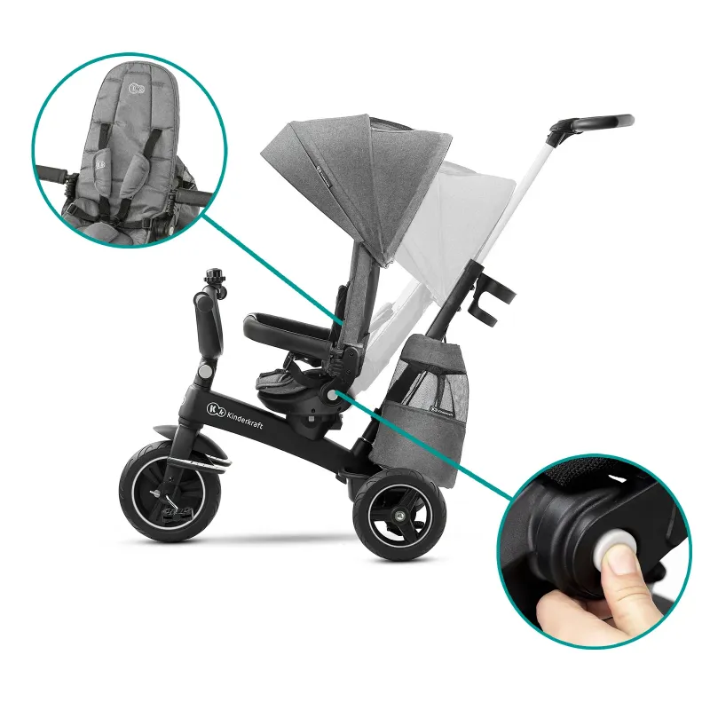 TRICICLETĂ KINDERKRAFT EASYTWIST, PLATINUM GREY