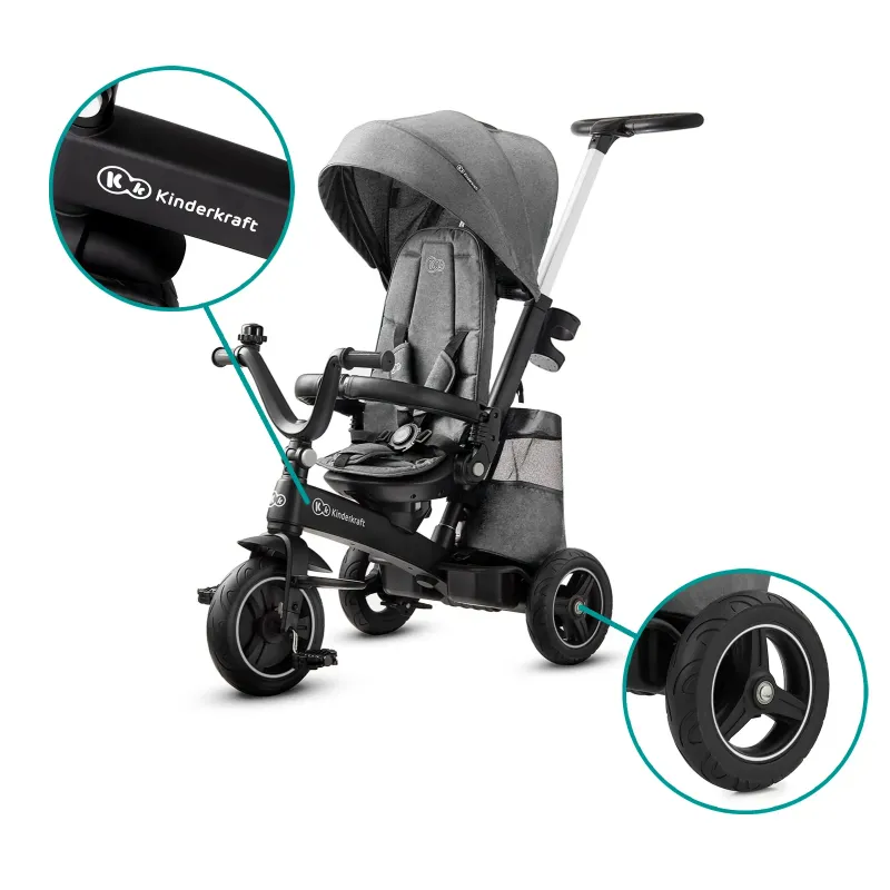 TRICICLETĂ KINDERKRAFT EASYTWIST, PLATINUM GREY
