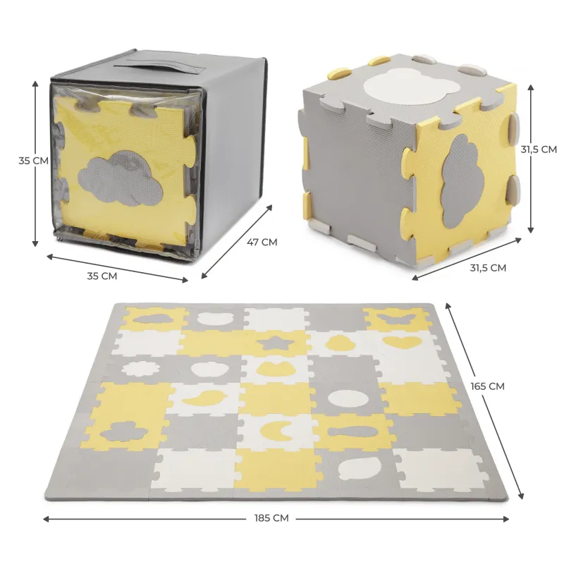 COVORAȘ DE JOACĂ KINDERKRAFT LUNO SHAPES, PUZZLE 3D, SPUMA, YELLOW