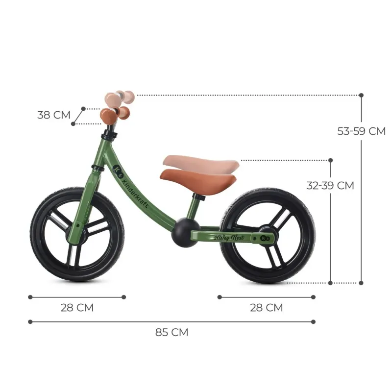 BICICLETĂ FARA PEDALE, KINDERKRAFT - 2WAY NEXT, PORTOCALIU, 12INCH, LIGHT GREEN