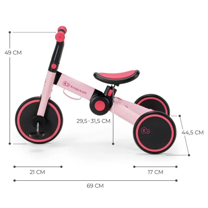 BICICLETĂ DE ECHILIBRU / TRICICLETĂ KINDERKRAFT 4TRIKE, CANDY PINK
