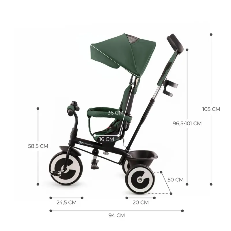 TRICICLETĂ COPII, KINDERKRAFT ASTON, MYSTIC GREEN