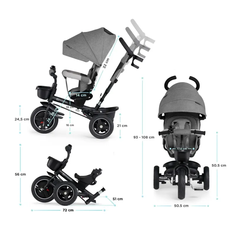 TRICICLETĂ KINDERKRAFT SPINSTEP, GREY
