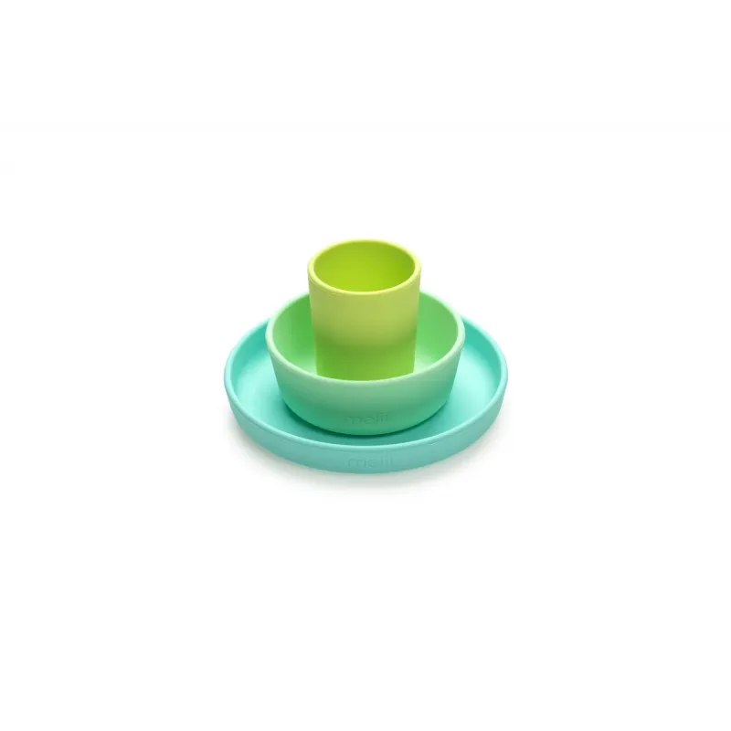 SET 3 RECIPIENTE SILICON HRANA BEBE, MELII, BLUE&LIME&MINT