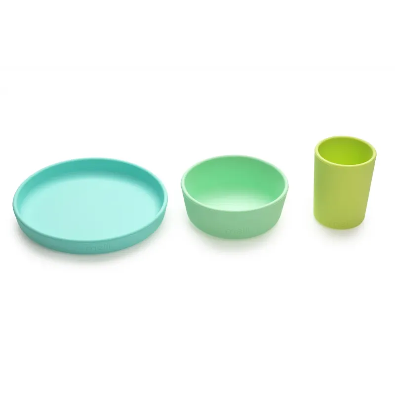 SET 3 RECIPIENTE SILICON HRANA BEBE, MELII, BLUE&LIME&MINT