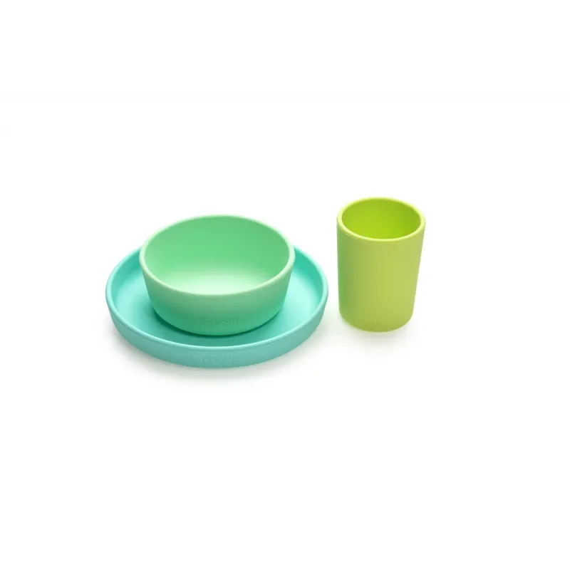 SET 3 RECIPIENTE SILICON HRANA BEBE, MELII, BLUE&LIME&MINT
