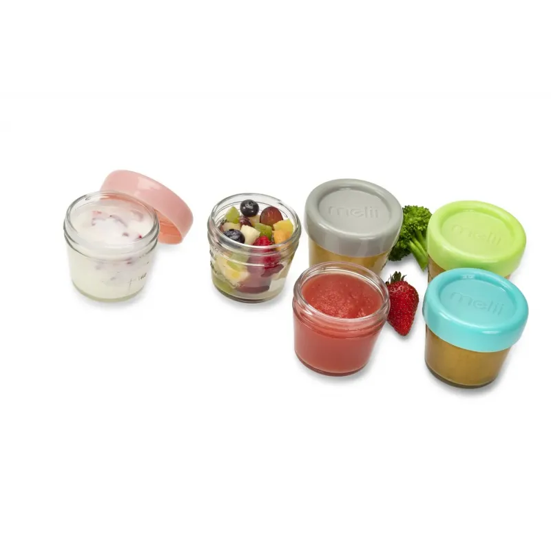 SET 6 RECIPIENTE STICLA PENTRU HRANA BEBE, MELII, 118 ML