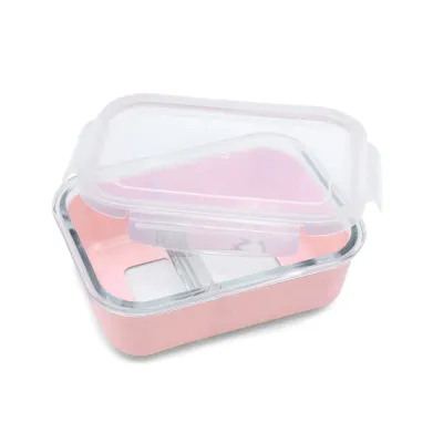 RECIPIENT STICLA 740ML CU HUSA ANTIDERAPANTA SILICON MELII ROZ