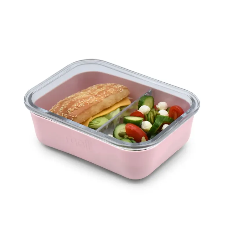 RECIPIENT STICLA 740ML CU HUSA ANTIDERAPANTA SILICON MELII ROZ