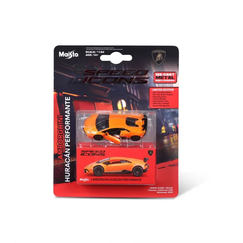 MAISTO MAȘINUȚĂ METALICĂ SPEED ICONS LAMBORGHINI HURACAN PERFORMANTE ORANGE SCARA 1 LA 64