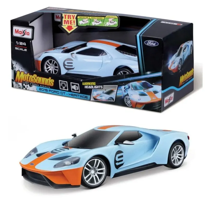 MAISTO MOTOSOUNDS MAȘINUȚĂ FORD GT HERITAGE 2019 CU SUNETE ȘI LUMINI SCARA 1 LA 24