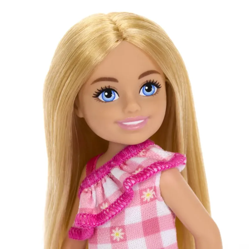 BARBIE PAPUSA CHELSEA BLONDA CU ROCHITA ROZ IN CAROURI
