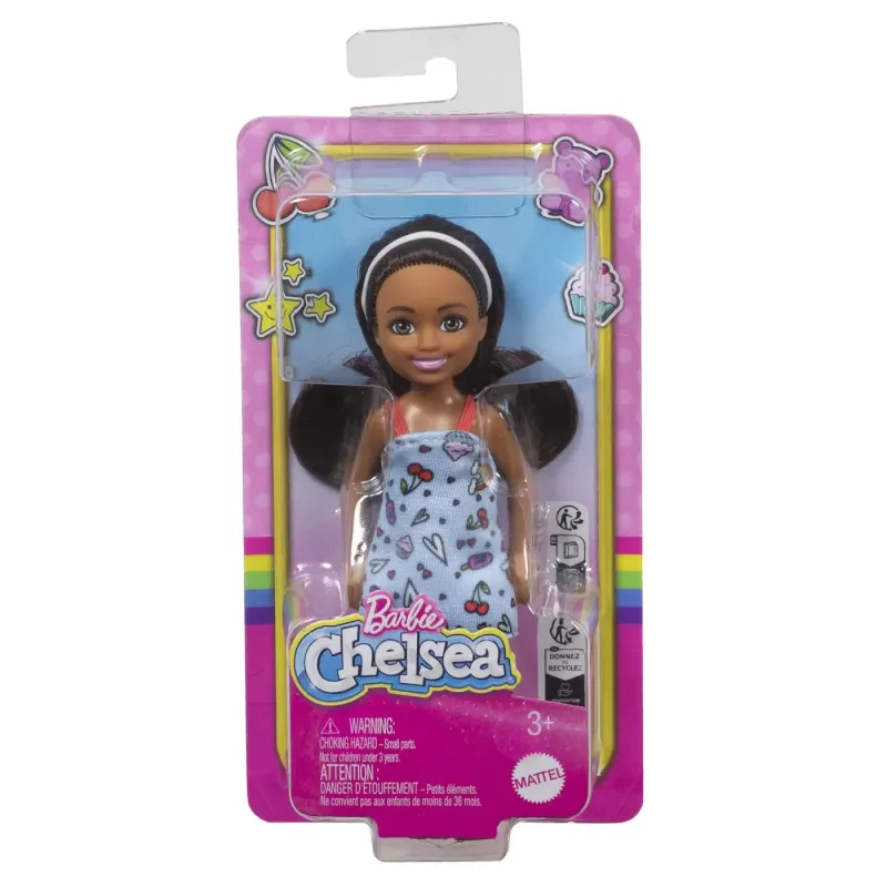 BARBIE PAPUSA CHELSEA CREOLA CU PAR SATEN ȘI ROCHITA ALBASTRA