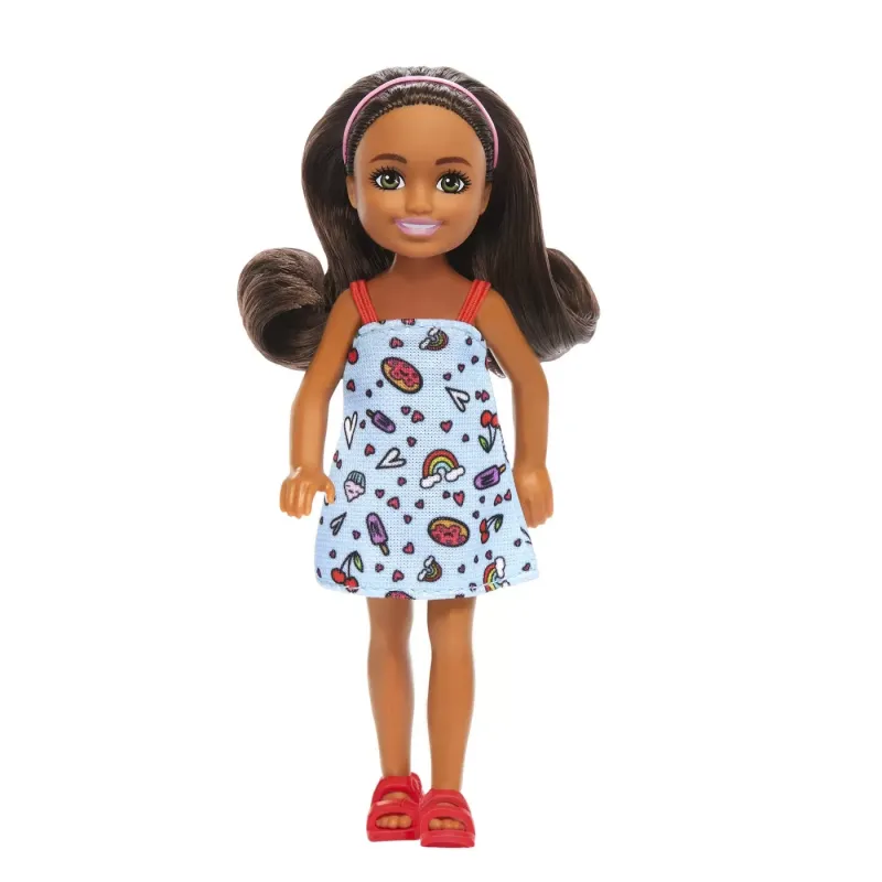 BARBIE PAPUSA CHELSEA CREOLA CU PAR SATEN ȘI ROCHITA ALBASTRA