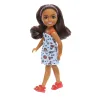 BARBIE PAPUSA CHELSEA CREOLA CU PAR SATEN ȘI ROCHITA ALBASTRA