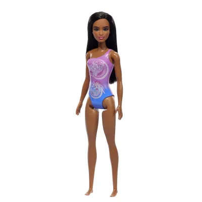 PAPUSA BARBIE BRUNETA CU COSTUM DE BAIE IN DOUA CULORI