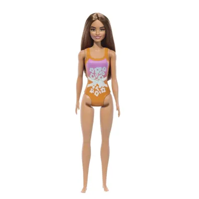 PAPUSA BARBIE BRUNETA CU COSTUM DE BAIE INFLORAT
