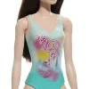 PAPUSA BARBIE BRUNETA CU COSTUM DE BAIE ALBASTRU