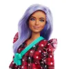 PAPUSA BARBIE FASHIONISTA CU PARUL MOV ȘI ROCHITA CU STELUTE
