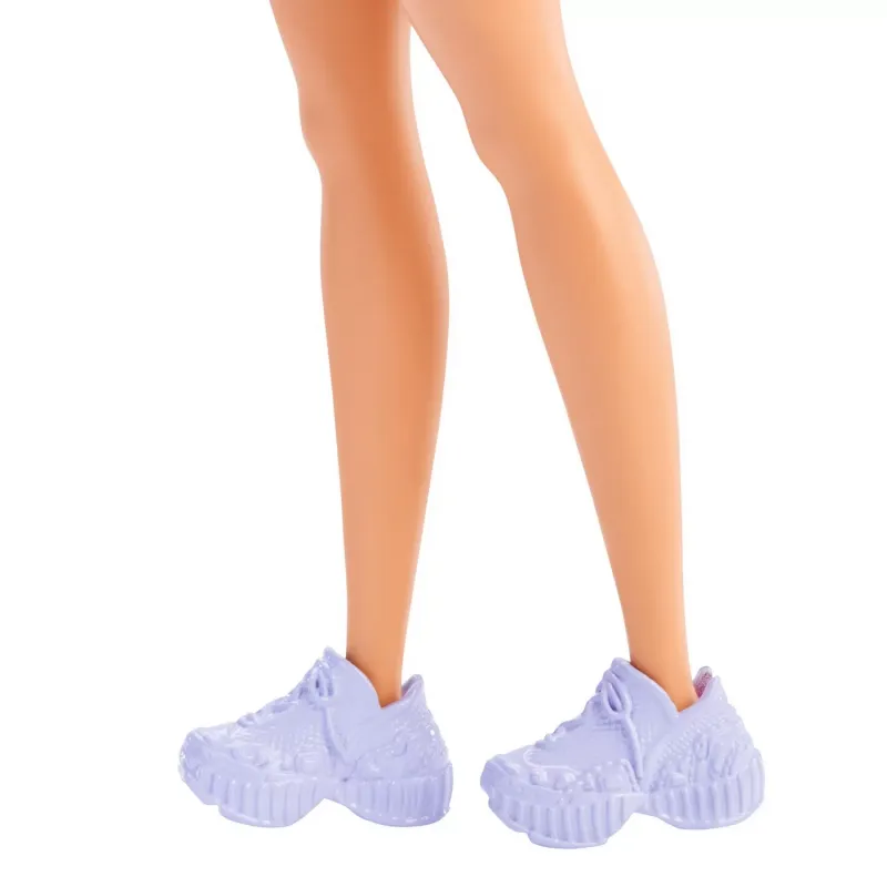 PAPUSA BARBIE FASHIONISTA CU PAR MOV CU ROCHIE CU UMERI BUFANTI