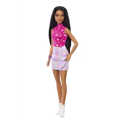 PAPUSA BARBIE FASHIONISTA BRUNETA CU TOP CU STELUTE