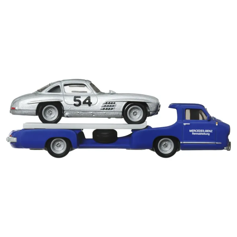 HOT WHEELS TRANSPORTATOR  MERCEDES-BENZ 55 BLAUES WUNDER CU MAȘINUȚĂ MERCEDES-BENZ 300 SL SCARA 1:64