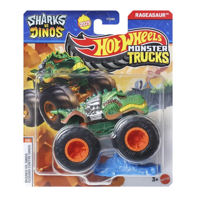 HOT WHEELS MONSTER TRUCK SHARKS VS DINOS MAȘINUȚĂ RAGEASAUR SCARA 1 LA 64