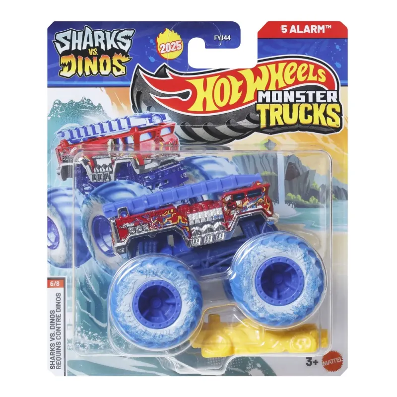 HOT WHEELS MONSTER TRUCK SHARKS VS DINOS MAȘINUȚĂ 5 ALARM SCARA 1 LA 64