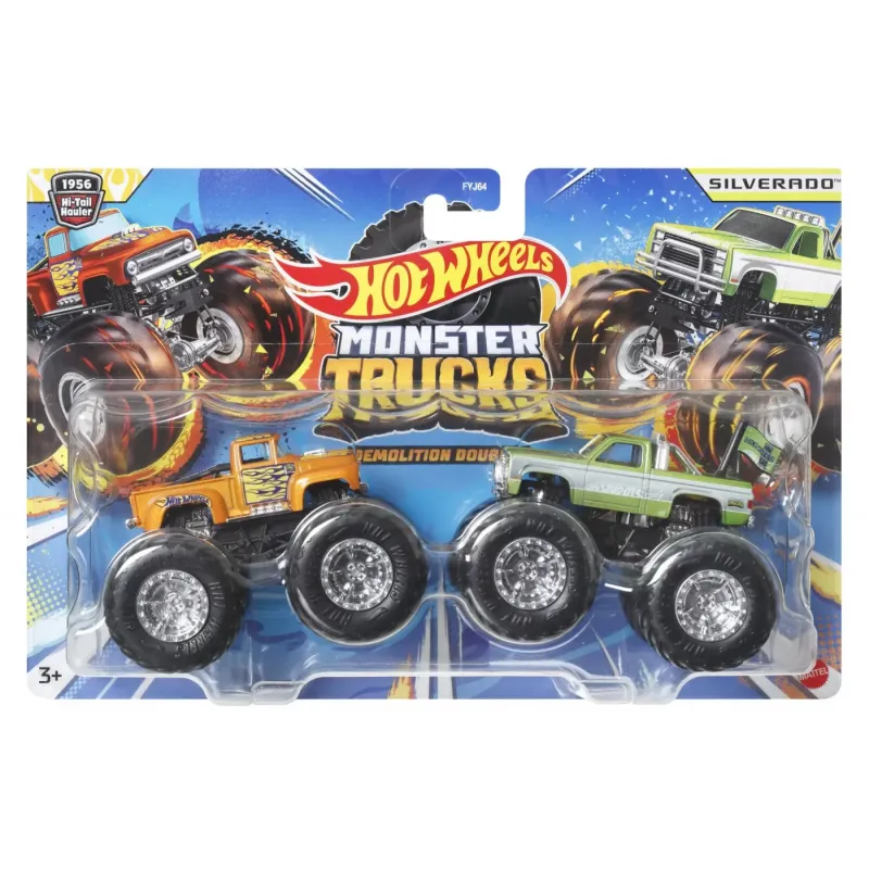 HOT WHEELS MONSTER TRUCK SET 2 MASINI SCARA 1 LA 64 HI-TAIL HAULER ȘI SILVERADO
