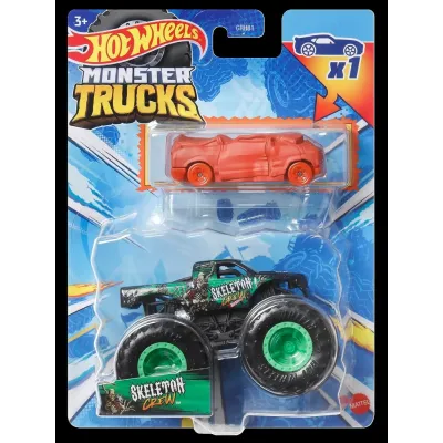 HOT WHEELS MONSTER TRUCK ȘI MAȘINUȚĂ METALICĂ SKELETON CREW