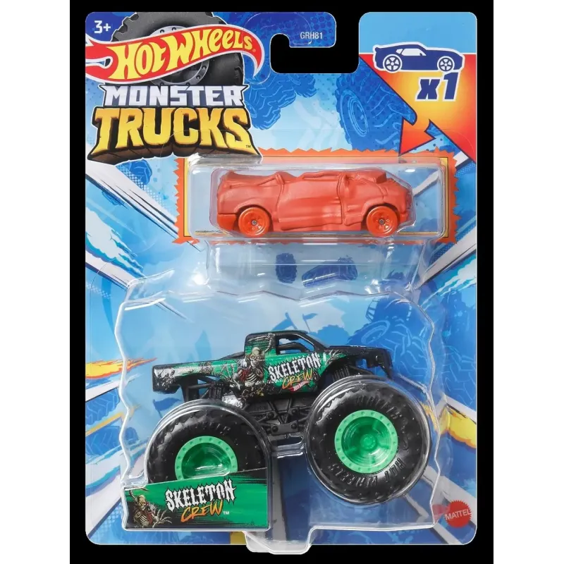 HOT WHEELS MONSTER TRUCK ȘI MAȘINUȚĂ METALICĂ SKELETON CREW