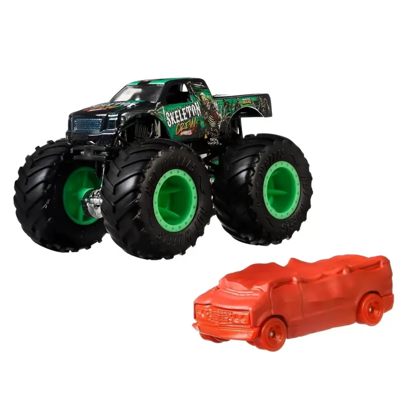 HOT WHEELS MONSTER TRUCK ȘI MAȘINUȚĂ METALICĂ SKELETON CREW