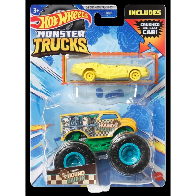 HOT WHEELS MONSTER TRUCK ȘI MAȘINUȚĂ METALICĂ HOUND HAULLER