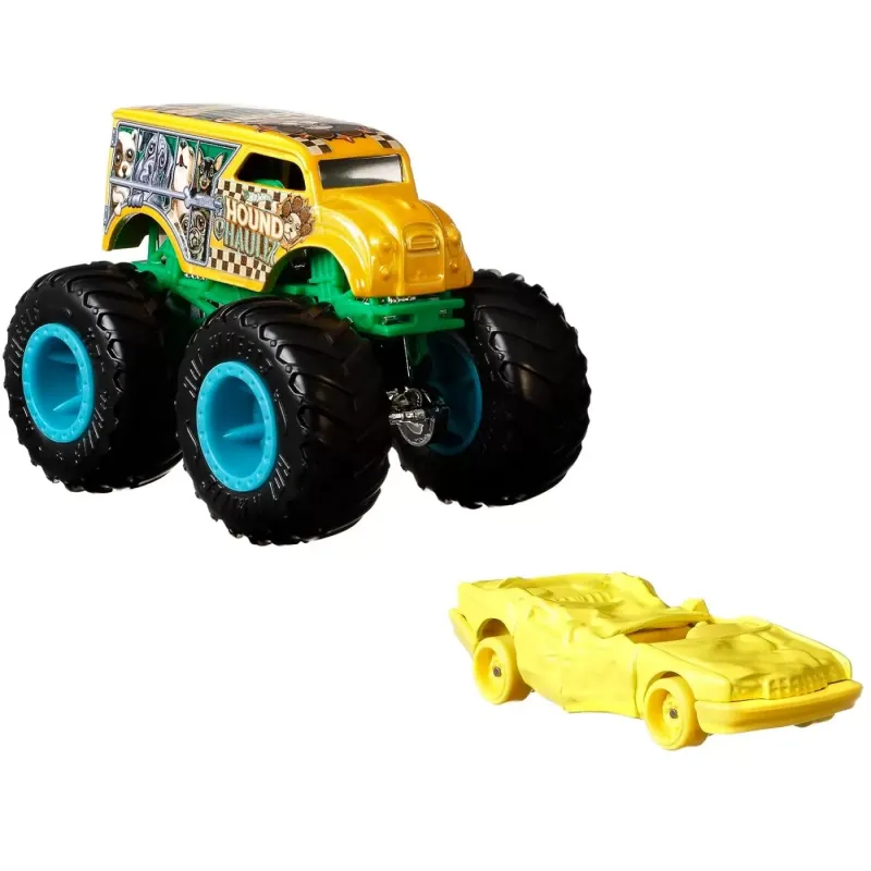 HOT WHEELS MONSTER TRUCK ȘI MAȘINUȚĂ METALICĂ HOUND HAULLER