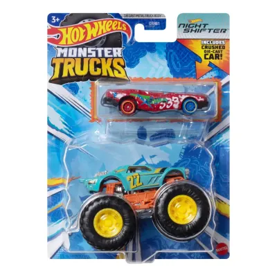 HOT WHEELS MONSTER TRUCK ȘI MAȘINUȚĂ METALICĂ NIGHT SHIFTER
