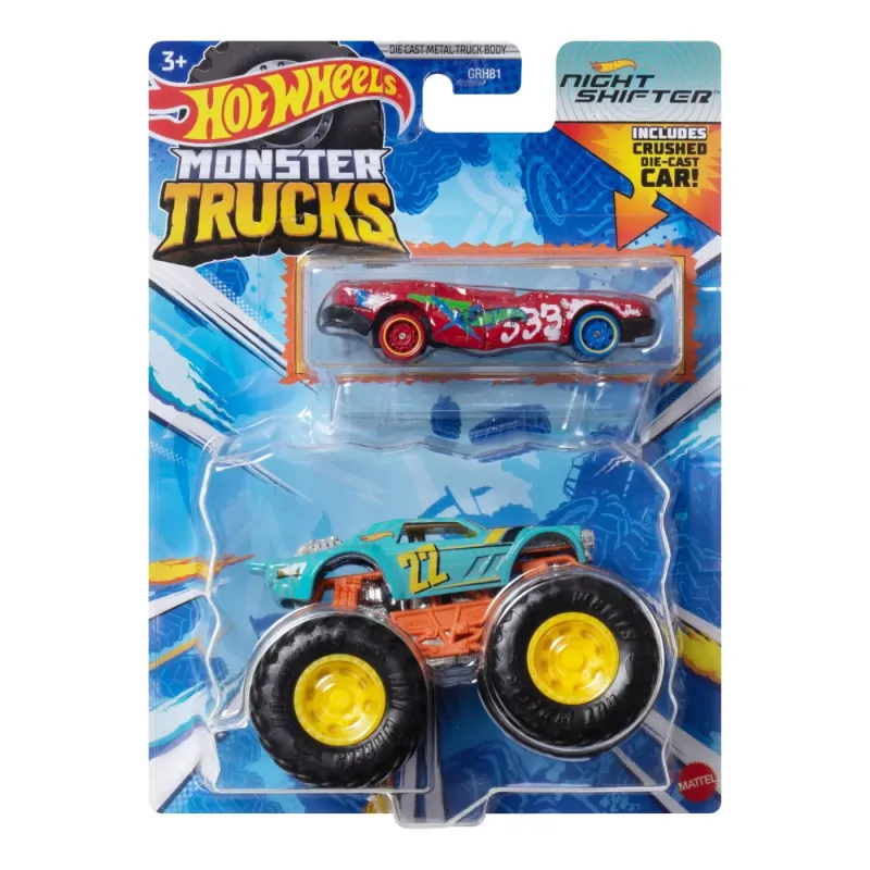 HOT WHEELS MONSTER TRUCK ȘI MAȘINUȚĂ METALICĂ NIGHT SHIFTER