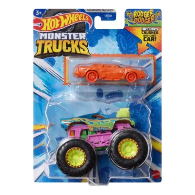 HOT WHEELS MONSTER TRUCK ȘI MAȘINUȚĂ METALICĂ RODGER DODGER
