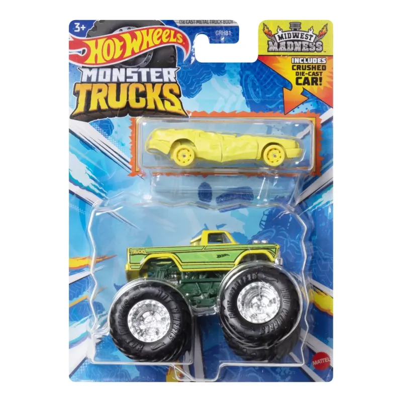 HOT WHEELS MONSTER TRUCK ȘI MAȘINUȚĂ METALICĂ MIDWEST MADNESS