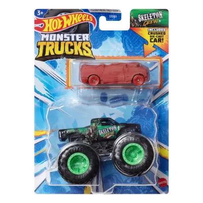 HOT WHEELS MONSTER TRUCK ȘI MAȘINUȚĂ METALICĂ SKELETON CREW