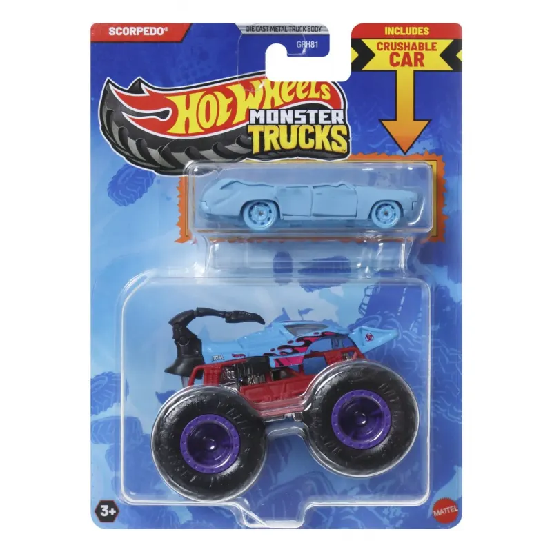 HOT WHEELS MONSTER TRUCK ȘI MAȘINUȚĂ METALICĂ SCORPEDO