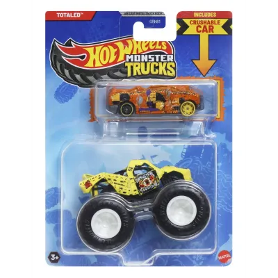 HOT WHEELS MONSTER TRUCK ȘI MAȘINUȚĂ METALICĂ TOTALED