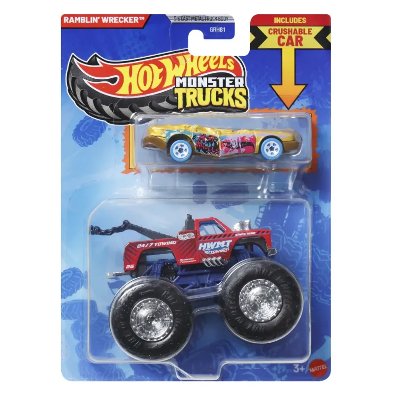 HOT WHEELS MONSTER TRUCK ȘI MAȘINUȚĂ METALICĂ RAMBLIN WRECKER
