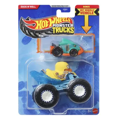 HOT WHEELS MONSTER TRUCK ȘI MAȘINUȚĂ METALICĂ DUCK N ROLL