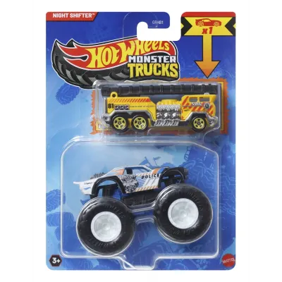 HOT WHEELS MONSTER TRUCK ȘI MAȘINUȚĂ METALICĂ NIGHT SHIFTER