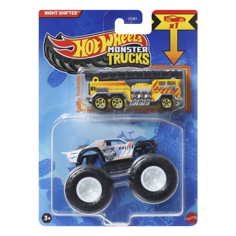 HOT WHEELS MONSTER TRUCK ȘI MAȘINUȚĂ METALICĂ NIGHT SHIFTER