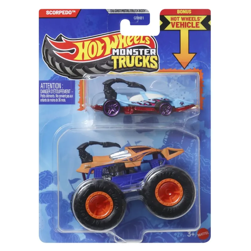 HOT WHEELS MONSTER TRUCK ȘI MAȘINUȚĂ METALICĂ SCORPEDO