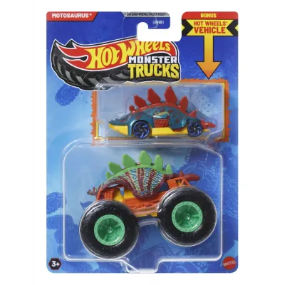 HOT WHEELS MONSTER TRUCK ȘI MAȘINUȚĂ METALICĂ MOTOSAURUS