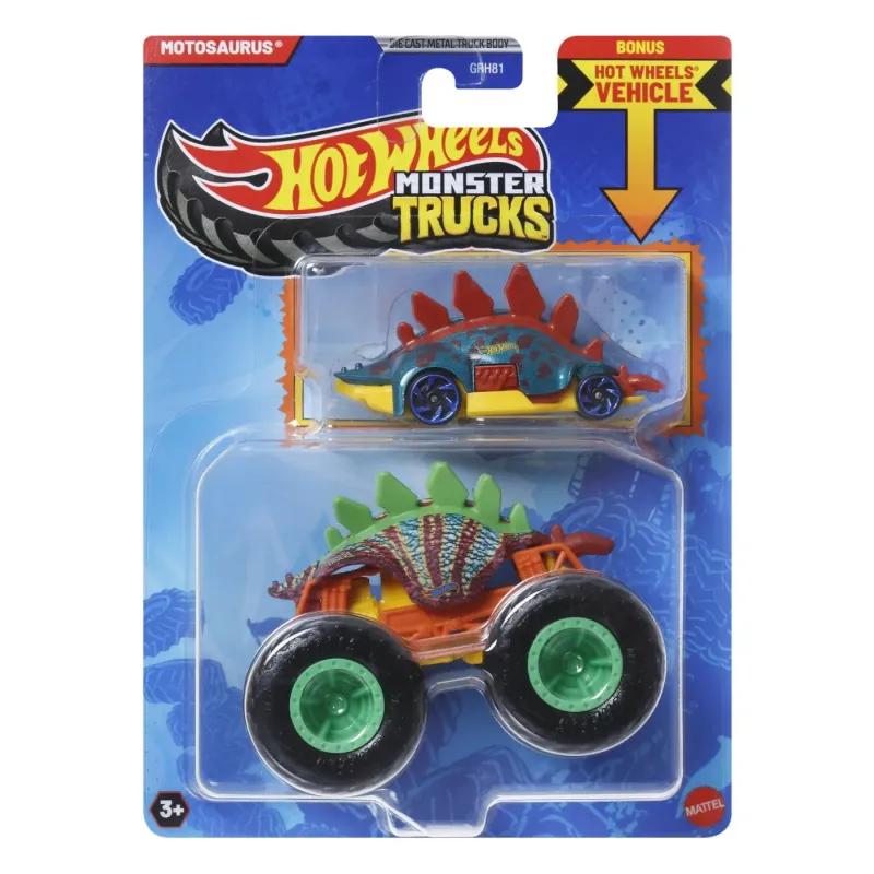 HOT WHEELS MONSTER TRUCK ȘI MAȘINUȚĂ METALICĂ MOTOSAURUS