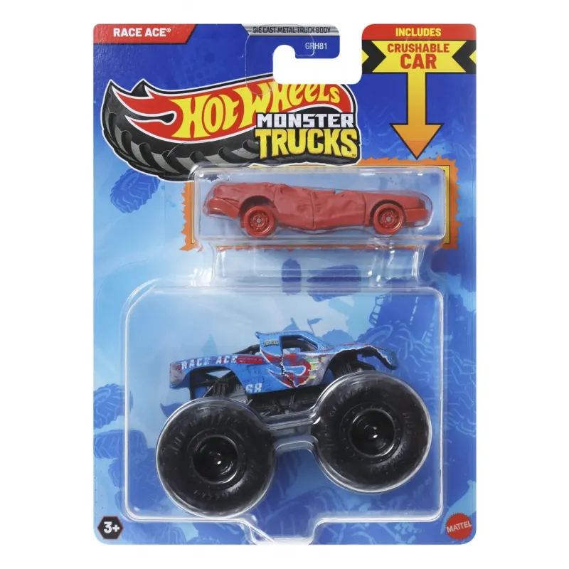 HOT WHEELS MONSTER TRUCK ȘI MAȘINUȚĂ METALICĂ RACE ACE