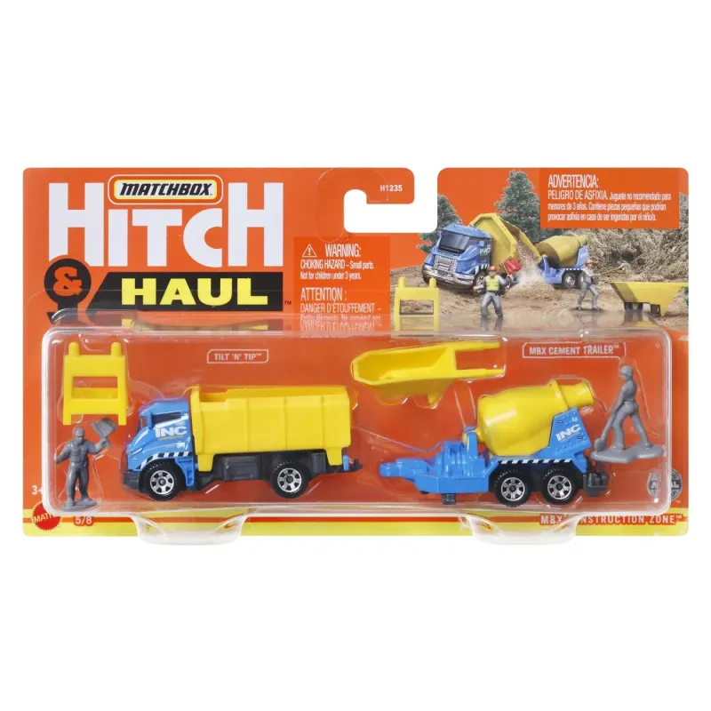 MATCHBOX HITCH&HAUL - SET 2 vehicule - MBX Construction One Tilt'n'Tip + MBX Cement trailer [1:64]